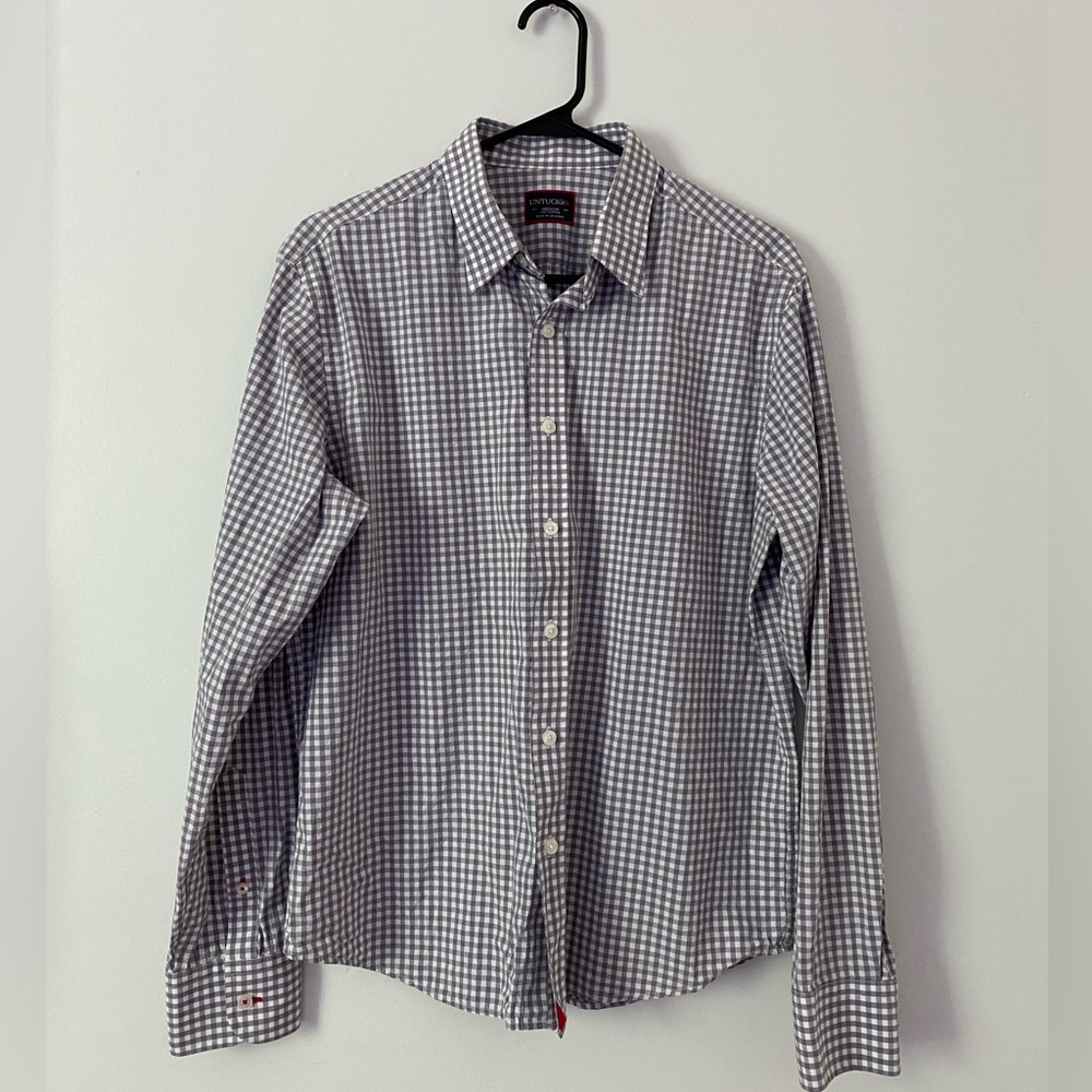 UNTUCKIT Grey/White Gingham Button Down Shirt